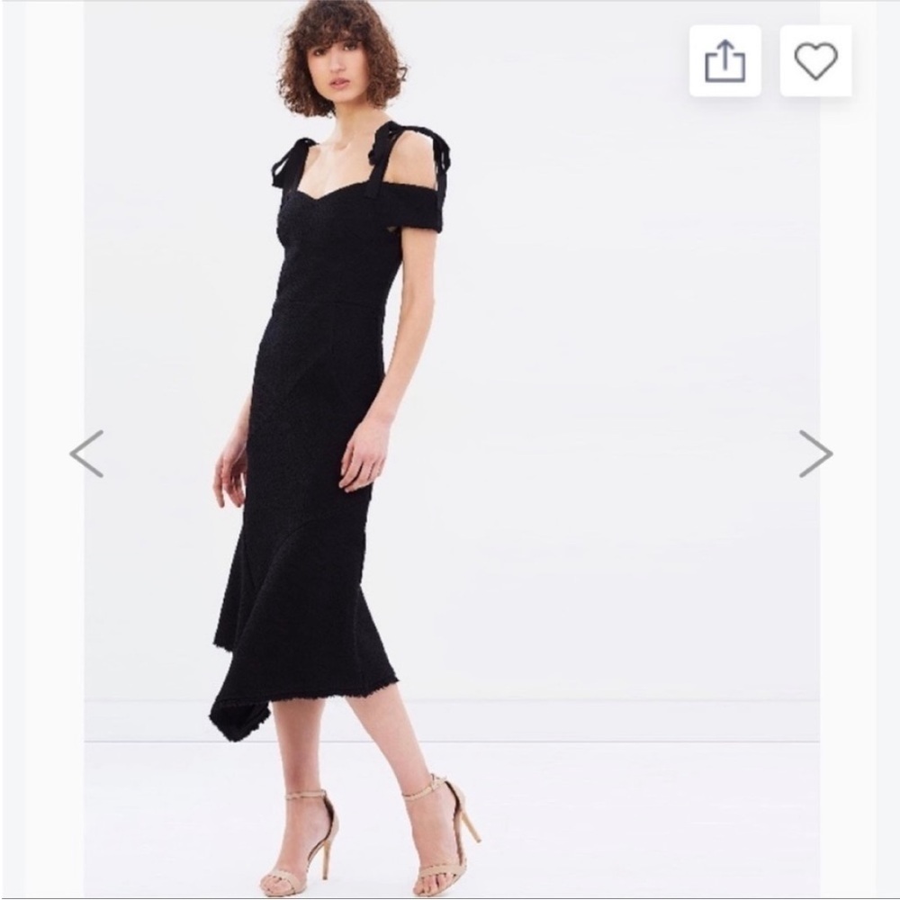 NWT Rebecca Vallance Cardinale Off the Shoulder Black Midi Dress